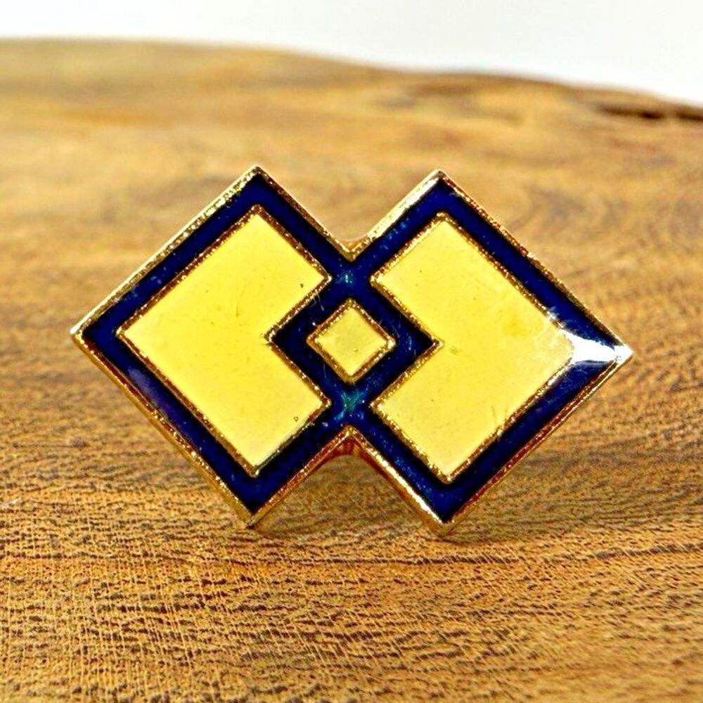 Gold Tone Double Diamond Geometric Enamel Lapel Pin Tie Tack Clutch Back 1 in